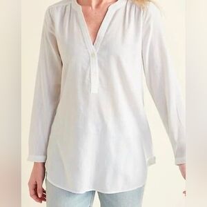 Old Navy LightWeight Popover Tunic Linen White Flowy Relax Fit Size Medium
